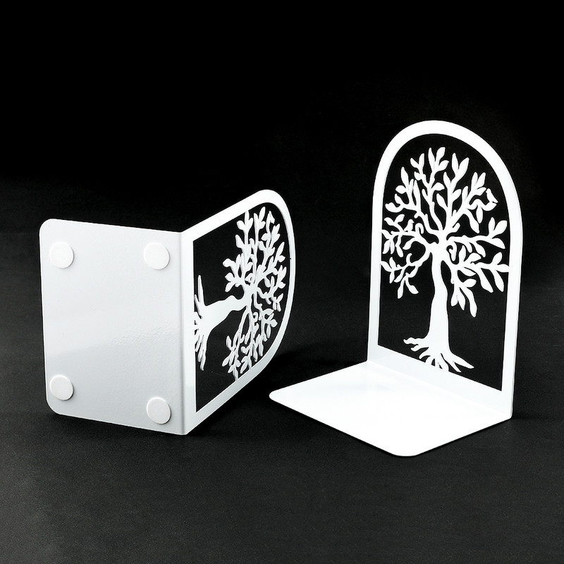 2 τμχ White Tree of Life Desktop Book Ends Office Desktop Home Bookend για το Book Loves Heavy Duty Iron Rack Book