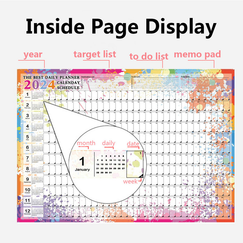 Ημερολόγιο έτους 2024 Καθημερινά Εβδομαδιαία Μηνιαία Προγραμματισμός Ημερολόγιο Λίστα υποχρεώσεων Γραφική ύλη Σχολικά προμήθειες γραφείου σπιτιού