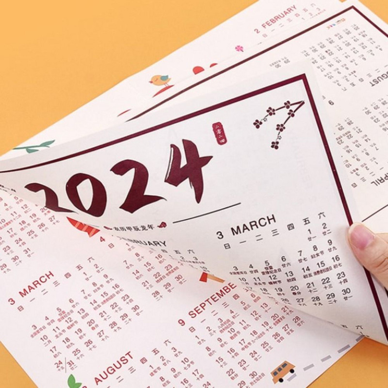2024-es A3 A4-es papír havi naptár, napi használatra, kis fali otthoni függőnaptár otthoni iskolához