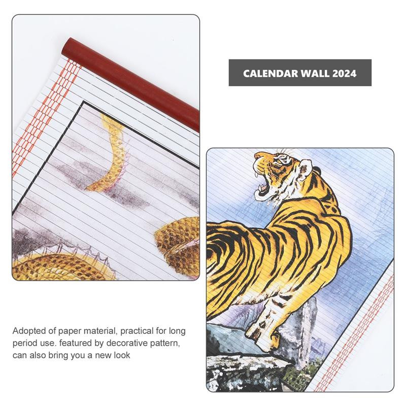 Kínai naptár 2024 Bambusz utánzat függő tapéta Sárkány év új havi irodai hagyományos tekercs függő naptár