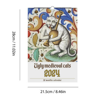 Ugly Medieval Cats Calendar 2024 Wall Funny Monthly Calendar Planner Wall Hanging Monthly Calendar Μοναδικά δώρα για τους λάτρεις της γάτας
