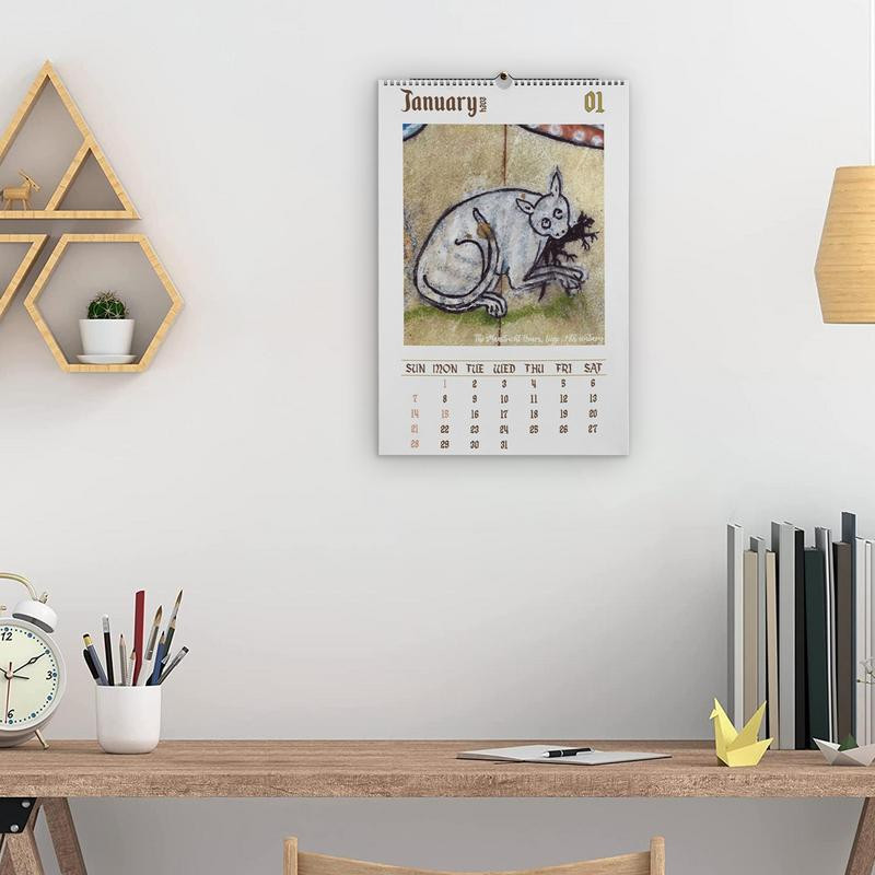 Csúnya középkori macskák naptár 2024 fali vicces havi naptár tervező falra akasztós havi naptár Egyedi ajándékok macska szerelmeseinek