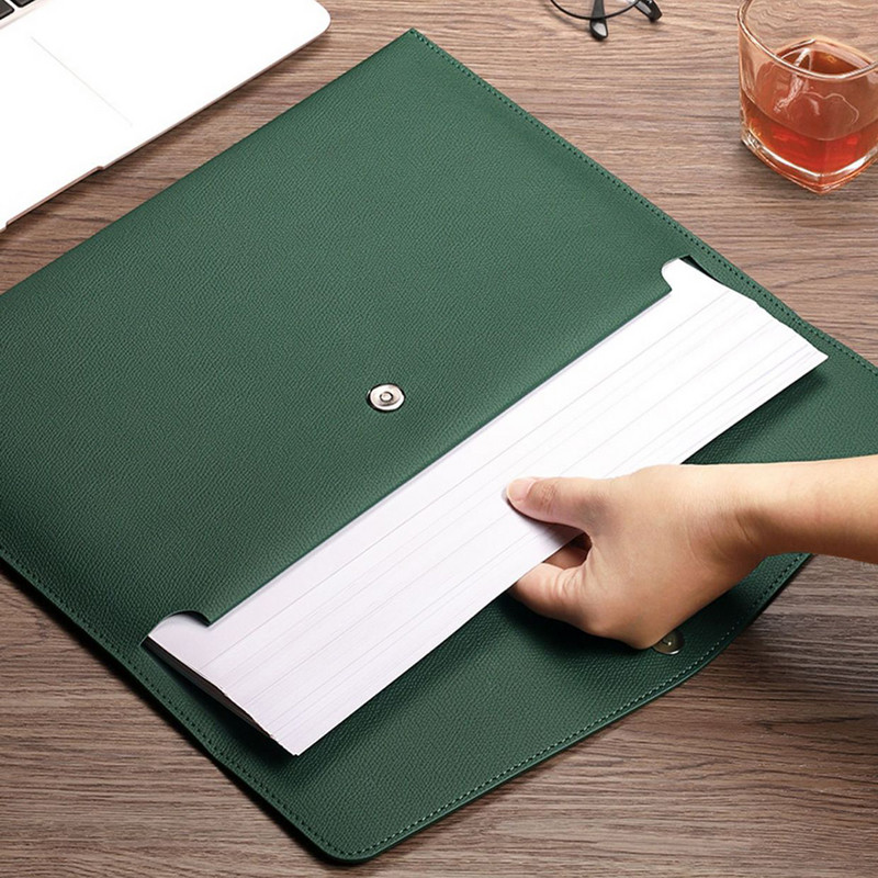 A4-es irattartó zseb mappa PU bőr irattáska kattanással zárható dokumentumok tasak Tárolás papíráru Porálló Business Office School