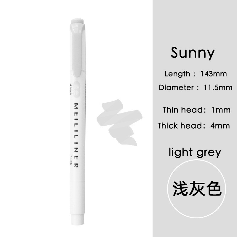 Világosszürke jelölőtoll kétfejű vízbázisú színes toll diákjelölő irodai világos színű kiemelő toll diáktoll irodai toll