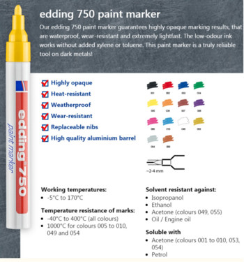 1τμχ Edding 750 Αδιάβροχος μαρκαδόρος Μεταλλικός μαρκαδόρος βαφής για βιομηχανικά προϊόντα Επαγγελματικά στυλό ζωγραφικής