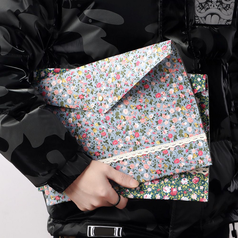 Χαριτωμένα κομψά λουλούδια από τσόχα βαμβακερό ύφασμα Α4 φάκελος φακέλου εγγράφων μεγάλης χωρητικότητας Τσάντα οργάνωσης χαρτοφύλακα