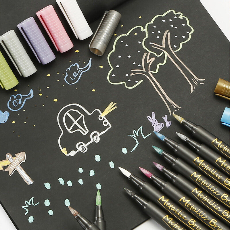 Festékjelölők Gumiabroncs Graffiti Fehér Arany Ezüst Fém Ecset Toll Puha Fej Barkácsalbum Fekete Kártya Fém Szín Graffiti Toll