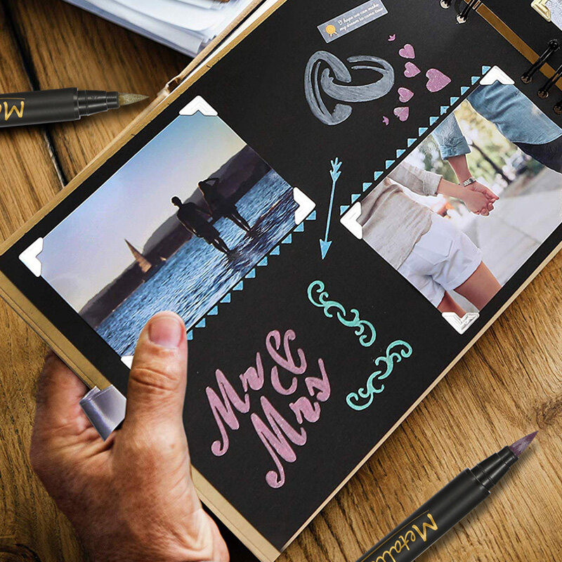 Festékjelölők Gumiabroncs Graffiti Fehér Arany Ezüst Fém Ecset Toll Puha Fej Barkácsalbum Fekete Kártya Fém Szín Graffiti Toll