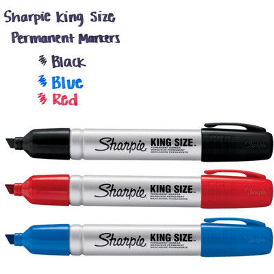 Sharpie King Size Püsimarkerid 5-8mm Meisli ots Must Sinine Punane Tööstuslik Plastik Puit Kivi Foolium Metal Nahk