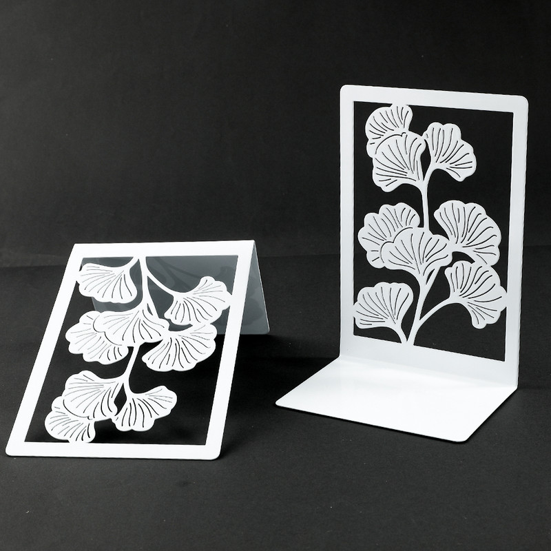 2Pcs Ginkgo Leaf Držač za knjige Bring Luck Metalni držači za knjige Bijela uredska radna površina Kuća za ljubitelje knjiga Uredski materijal Stalak za knjige Polica za knjige
