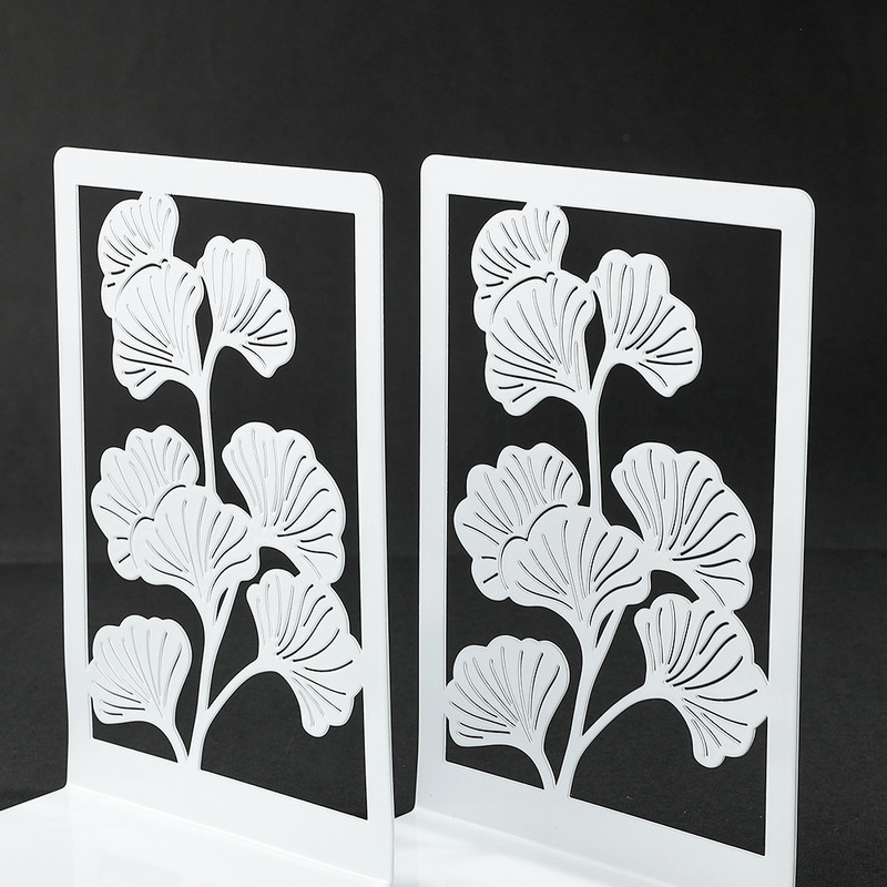 2Pcs Ginkgo Leaf Držač za knjige Bring Luck Metalni držači za knjige Bijela uredska radna površina Kuća za ljubitelje knjiga Uredski materijal Stalak za knjige Polica za knjige