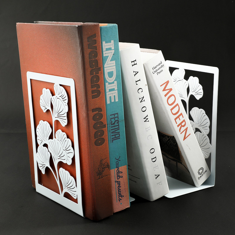 2Pcs Ginkgo Leaf Držač za knjige Bring Luck Metalni držači za knjige Bijela uredska radna površina Kuća za ljubitelje knjiga Uredski materijal Stalak za knjige Polica za knjige