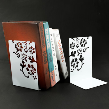 2 τεμ. Flower Pattern Hollow Book Ends Heavy Duty Metal Bookend Επιτραπέζιο ράφι βιβλίων γραφείου για βιβλιόφιλους προμήθειες γραφείου