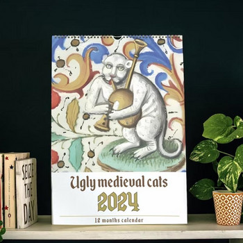 Ugly Medieval Cats Calendar 2024 Wall Funny Monthly Calendar Planner Wall Hanging Monthly Calendar Μοναδικά δώρα για τους λάτρεις της γάτας