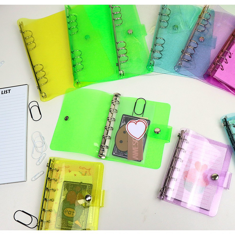 A5 A6 A7 Mini Clear Glitter Binder Κάλυμμα Loose-Leaf Κάλυμμα Notebook Προστατευτικό Κλείσιμο με κούμπωμα PVC 6 οπές Φάκελοι πλήρωσης φακέλων