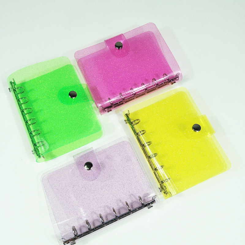 A5 A6 A7 Mini Clear Glitter Binder Κάλυμμα Loose-Leaf Κάλυμμα Notebook Προστατευτικό Κλείσιμο με κούμπωμα PVC 6 οπές Φάκελοι πλήρωσης φακέλων