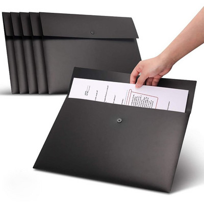 A4 A5 File Folder Pockets Jacket Plastic Envelope Flat Document Organizer with Snap Button Closure