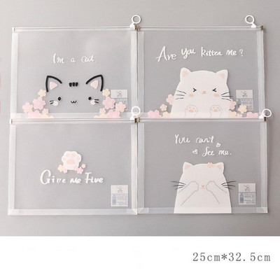 Α4 Διαφανές φάκελο φακέλου τσάντα εγγράφων Παχύ φερμουάρ Organizer Τσάντα αδιάβροχη θήκη κινουμένων σχεδίων Σχολικά είδη γραφείου 4 τμχ