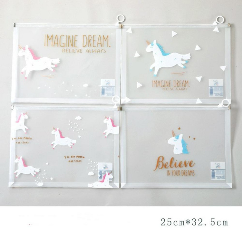 Α4 Διαφανές φάκελο φακέλου τσάντα εγγράφων Παχύ φερμουάρ Organizer Τσάντα αδιάβροχη θήκη κινουμένων σχεδίων Σχολικά είδη γραφείου 4 τμχ