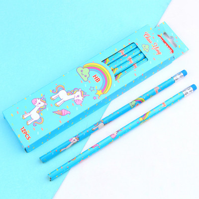 12Pcs/Set Cute Kawaii Cartoon Unicorn Pencil HB Sketch Items Рисуване на канцеларски материали Студент Училищни офис консумативи за деца Подарък