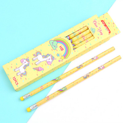 12Pcs/Set Cute Kawaii Cartoon Unicorn Pencil HB Sketch Items Рисуване на канцеларски материали Студент Училищни офис консумативи за деца Подарък