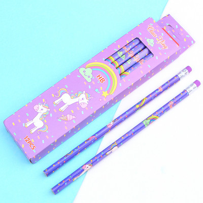 12Pcs/Set Cute Kawaii Cartoon Unicorn Pencil HB Sketch Items Рисуване на канцеларски материали Студент Училищни офис консумативи за деца Подарък