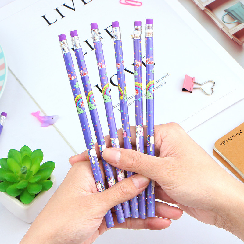 12Pcs/Set Cute Kawaii Cartoon Unicorn Pencil HB Sketch Items Рисуване на канцеларски материали Студент Училищни офис консумативи за деца Подарък