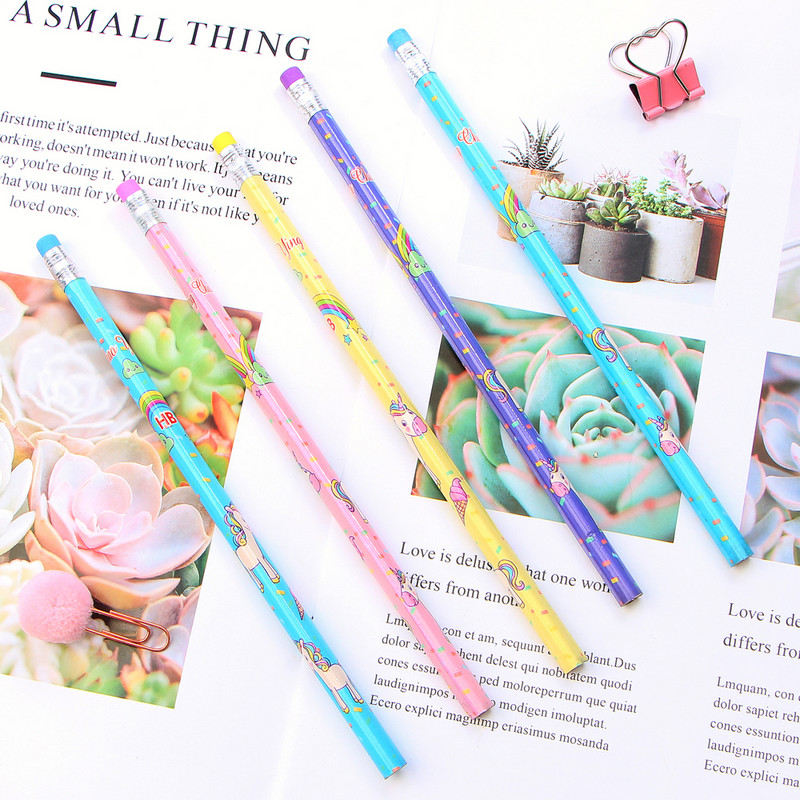 12Pcs/Set Cute Kawaii Cartoon Unicorn Pencil HB Sketch Items Рисуване на канцеларски материали Студент Училищни офис консумативи за деца Подарък