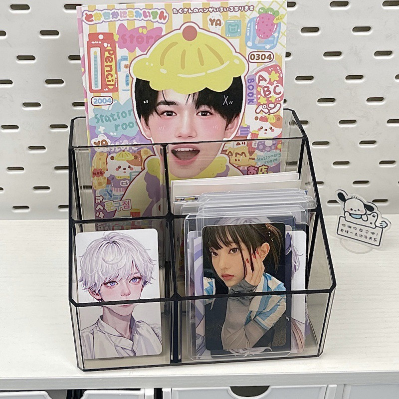 Държач за писалка Настолна кутия за съхранение Прозрачно бюро Бележник Multi-Grid organizadores Кутия Многофункционална KPOP Idol Card Storage Box