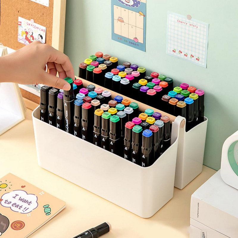 Кутия за съхранение Голям капацитет Държач за писалка Отделения Дизайнерски настолен органайзер за канцеларски материали с дръжка за дома