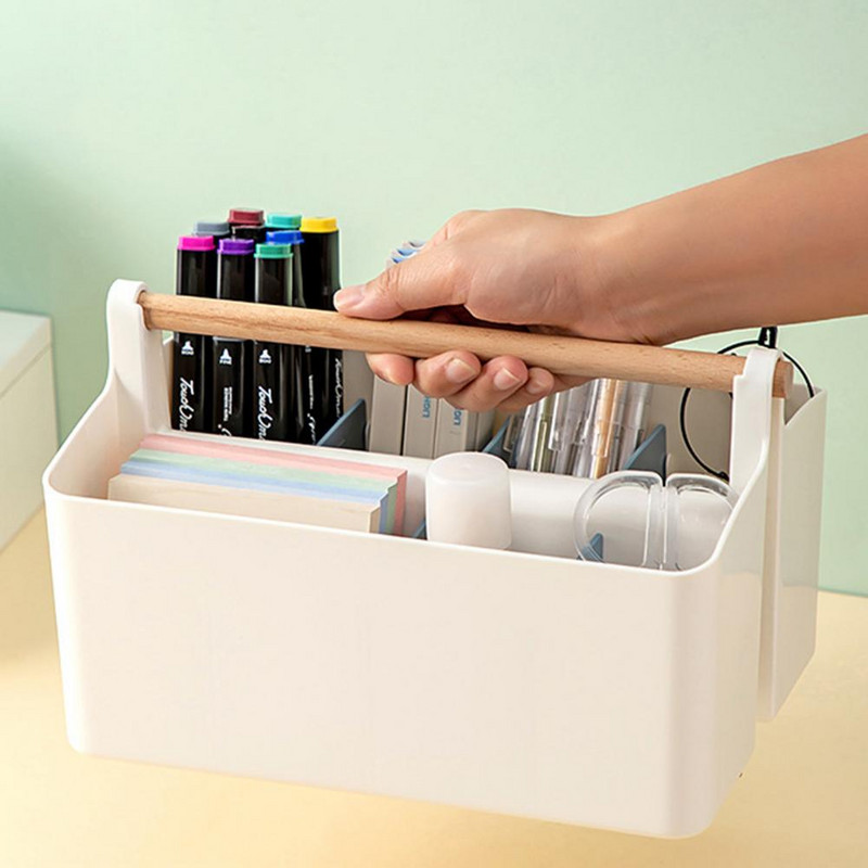 Кутия за съхранение Голям капацитет Държач за писалка Отделения Дизайнерски настолен органайзер за канцеларски материали с дръжка за дома