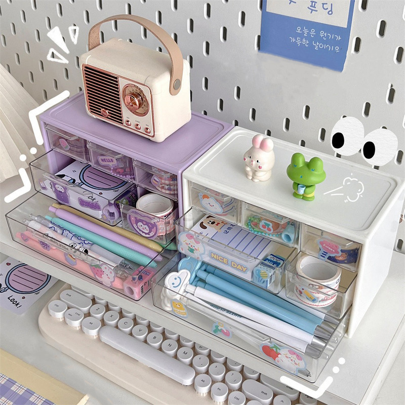 Kutija za pohranu s rešetkastom radnom površinom s 6 rešetkama, držač za olovke, organizator za pisaći pribor, nakit, kozmetički stalak za pohranu otporan na prašinu koji se može složiti