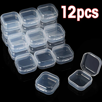 6/12 db négyzet alakú tároló doboz átlátszó műanyag doboz fülbevaló ékszer csomagolás tároló pordugó akkumulátor univerzális szervező