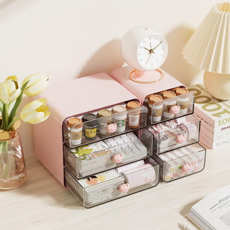 Cartoon lauaarvuti sahtli tüüpi plastikust hoiukast õpilaste kirjatarvete organiseerimiskarp Kosmeetika ehete läbipaistev hoiukapp