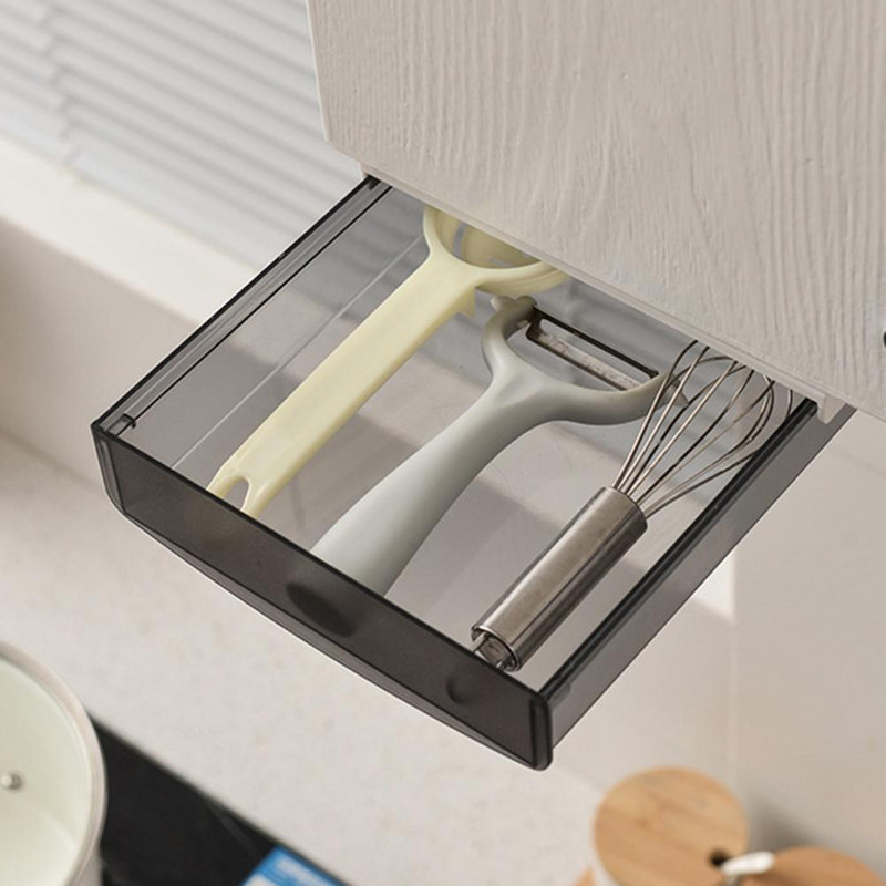 Под чекмеджето на бюрото Поставяща се скрита самозалепваща се плъзгаща се пластмасова пръчка върху чекмеджето Органайзер под бюрото Офис консумативи