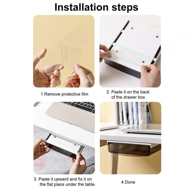 Под чекмеджето на бюрото Поставяща се скрита самозалепваща се плъзгаща се пластмасова пръчка върху чекмеджето Органайзер под бюрото Офис консумативи
