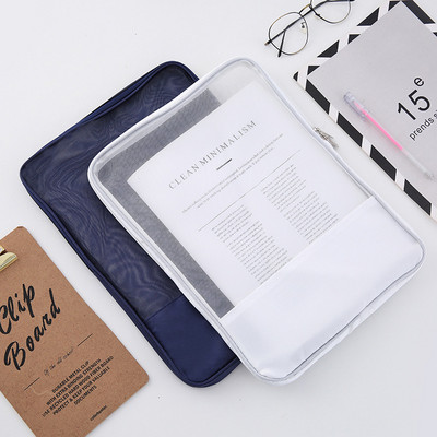 Simple Life A4 File Bag Transparent Grid Double Seal Safe Folder for Documents Office Business Travel School Supplies A6675