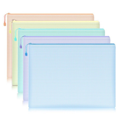 5pcs Colorful Mesh Zipper File Pockets Waterproof Zipper File Folder A4 School Office Supplies Etui Storage Bag
