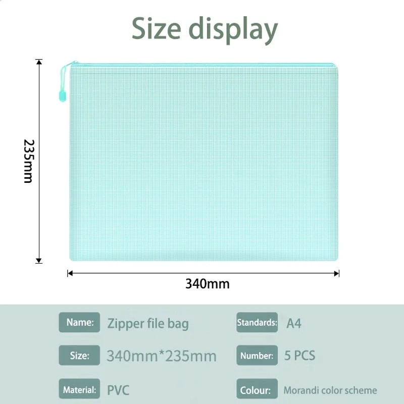 5 τμχ Πολύχρωμες τσέπες με φερμουάρ με φερμουάρ Αδιάβροχο φάκελος με φερμουάρ Α4 Σχολικά είδη γραφείου Τσάντα αποθήκευσης Etui