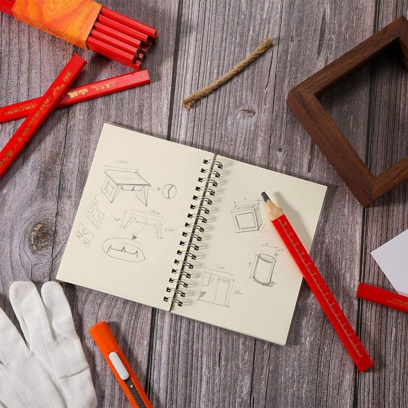 10db Asztalos ceruza Famegmunkáló ceruza skálával fekete ólom barkács építő asztalos szerszám Kék piros ólom írószer ceruza