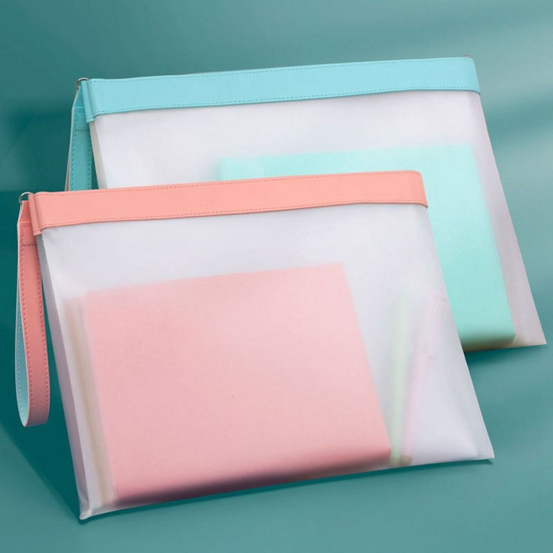 Átlátszó dokumentumtároló tasak, nagy kapacitású PET hálós cipzáras táska Hordozható vastagított átlátszó irattáska