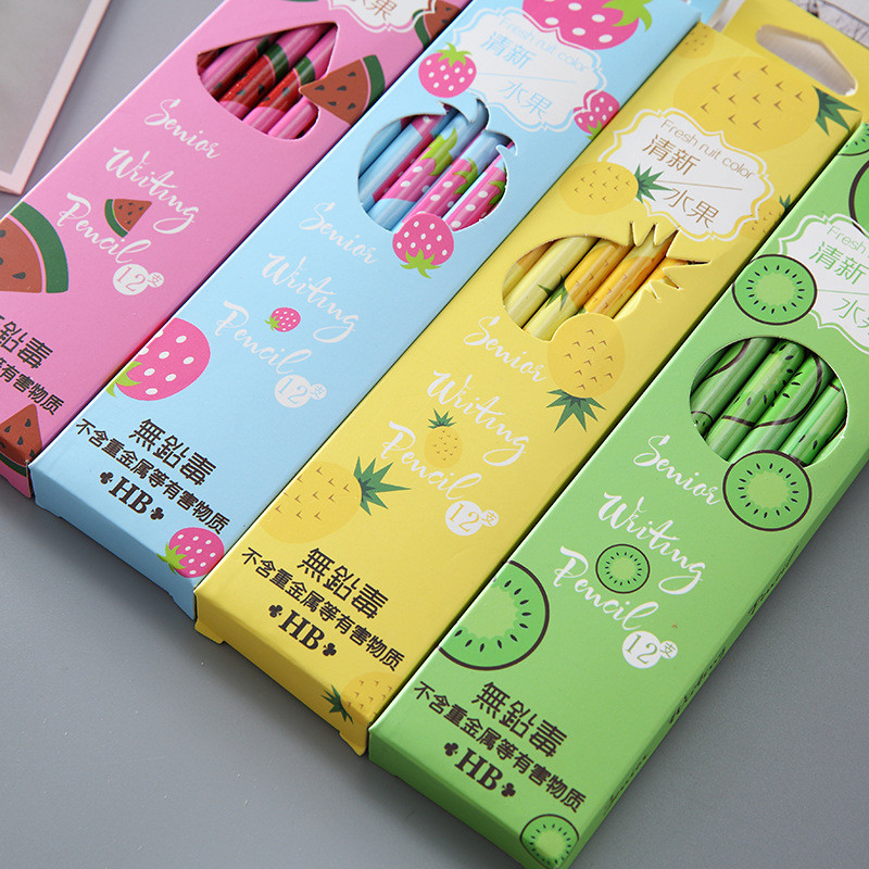 12 τεμ/κουτί Φρέσκα φρούτα μυθιστόρημα μολύβια καρπούζι φράουλα Γόμα μολυβιών Χαριτωμένα χαρτικά Παιδικά μολύβια Δώρο
