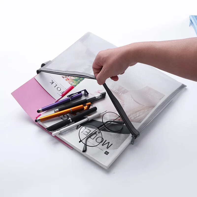 Прозрачни папки с файлове Найлонова мрежеста чанта за съхранение Удобен цип Ученически тест Органайзер за канцеларски материали Ученически пособия