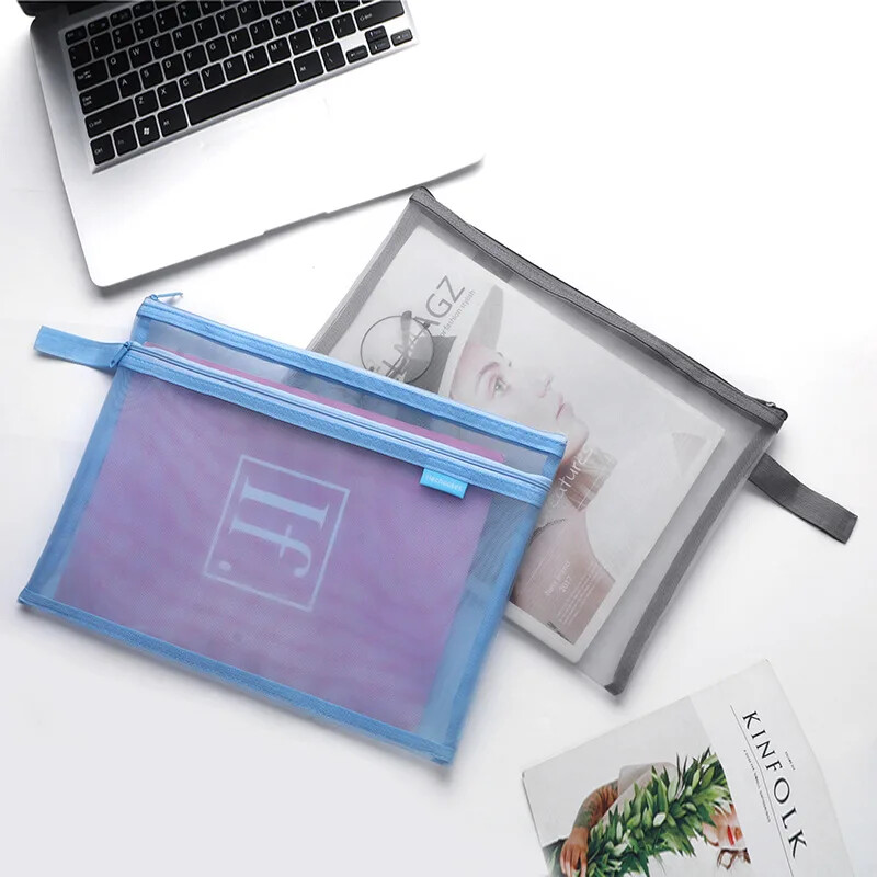 Прозрачни папки с файлове Найлонова мрежеста чанта за съхранение Удобен цип Ученически тест Органайзер за канцеларски материали Ученически пособия