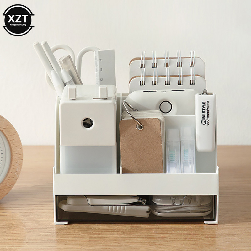 Stolni organizator u 4 boje, veliki kapacitet, stolni dodaci, držač za olovke s ladicom, kutija za pohranu olovki, školski uredski materijal Novo