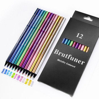 Brutfuner 12 цвята метални цветни моливи Меко дърво Молив за рисуване Скица Молив за художник Студентски артикули