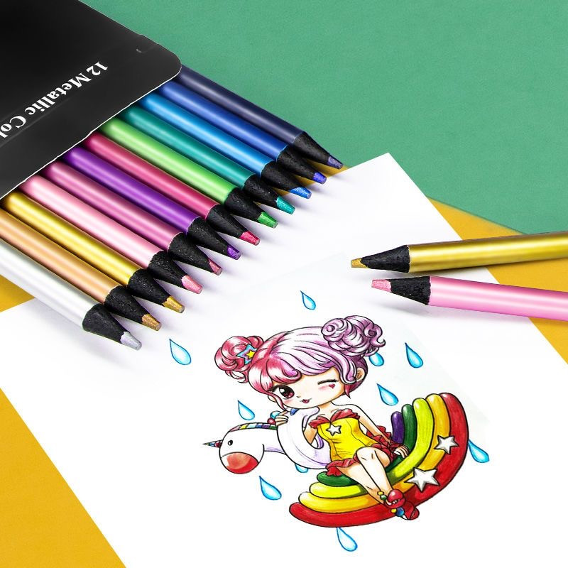 Brutfuner 12 szín fémes színes ceruzák puha fa rajz ceruza vázlat ceruza művész diák művészeti kellékekhez