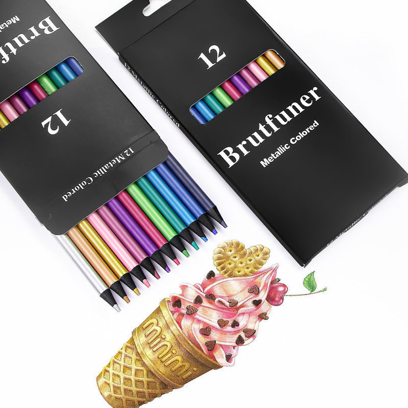 Brutfuner 12 szín fémes színes ceruzák puha fa rajz ceruza vázlat ceruza művész diák művészeti kellékekhez