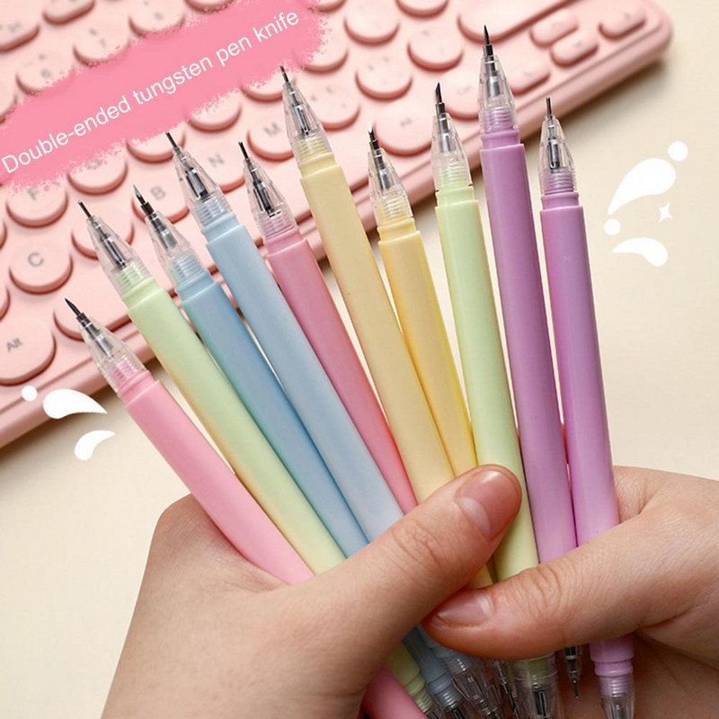 2 τεμάχια/Σετ Διπλής κεφαλής 0,5 χιλιοστά μύτη κοφτερό χαρτί κοπής Στυλό βολφραμίου Steel DIY Χαρτί γραφικής τέχνης Λεύκωμα Craft Cutter Student