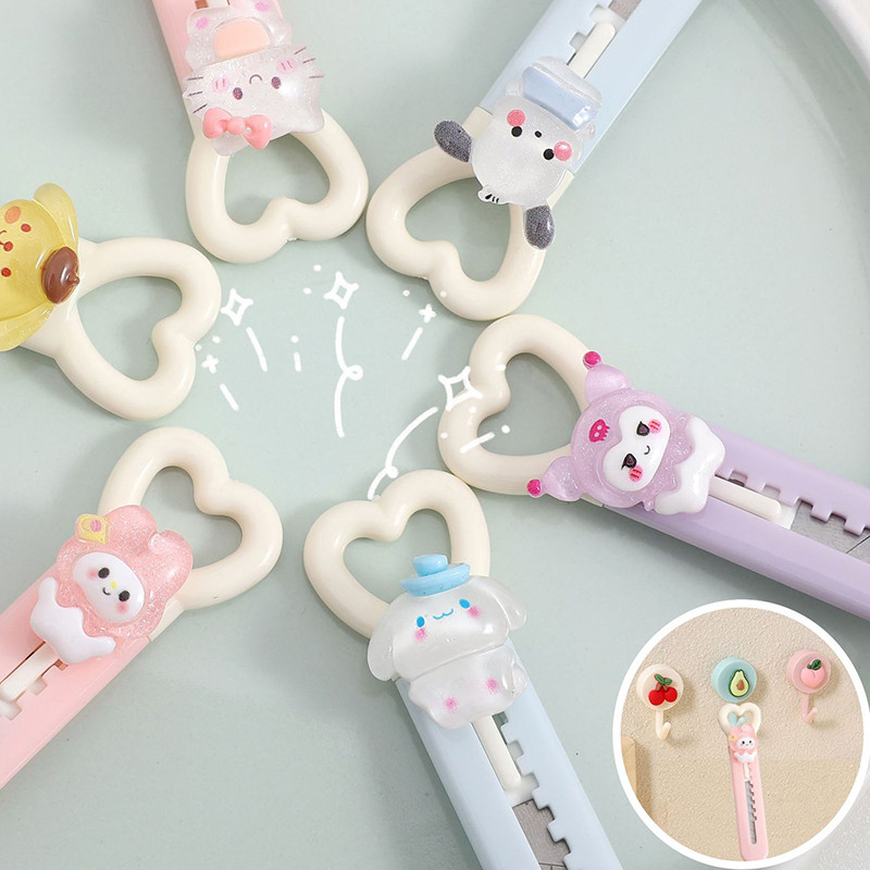 Mini cuțit de tăiat hârtie Sanrio Macaron drăguț, autocolant colorat, lucrat manual, ambalaj expres, tăietor de artă, papetar de desene animate pentru studenți